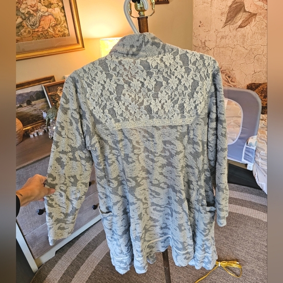 Anthropologie Eloise Textured Floral Open Front Knit Sweater Cardigan or Robe - Picture 9 of 11